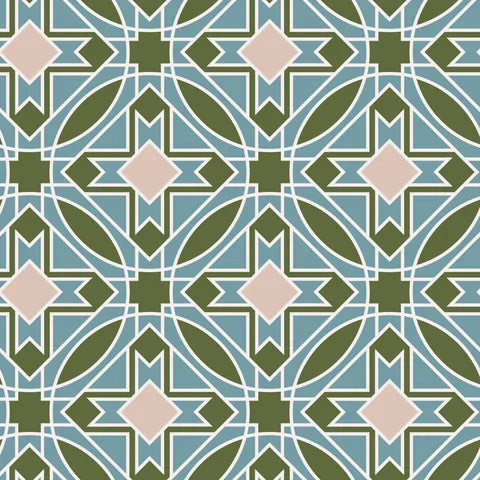 Wright Prisms Barkcloth - Prism - Olive and Blue