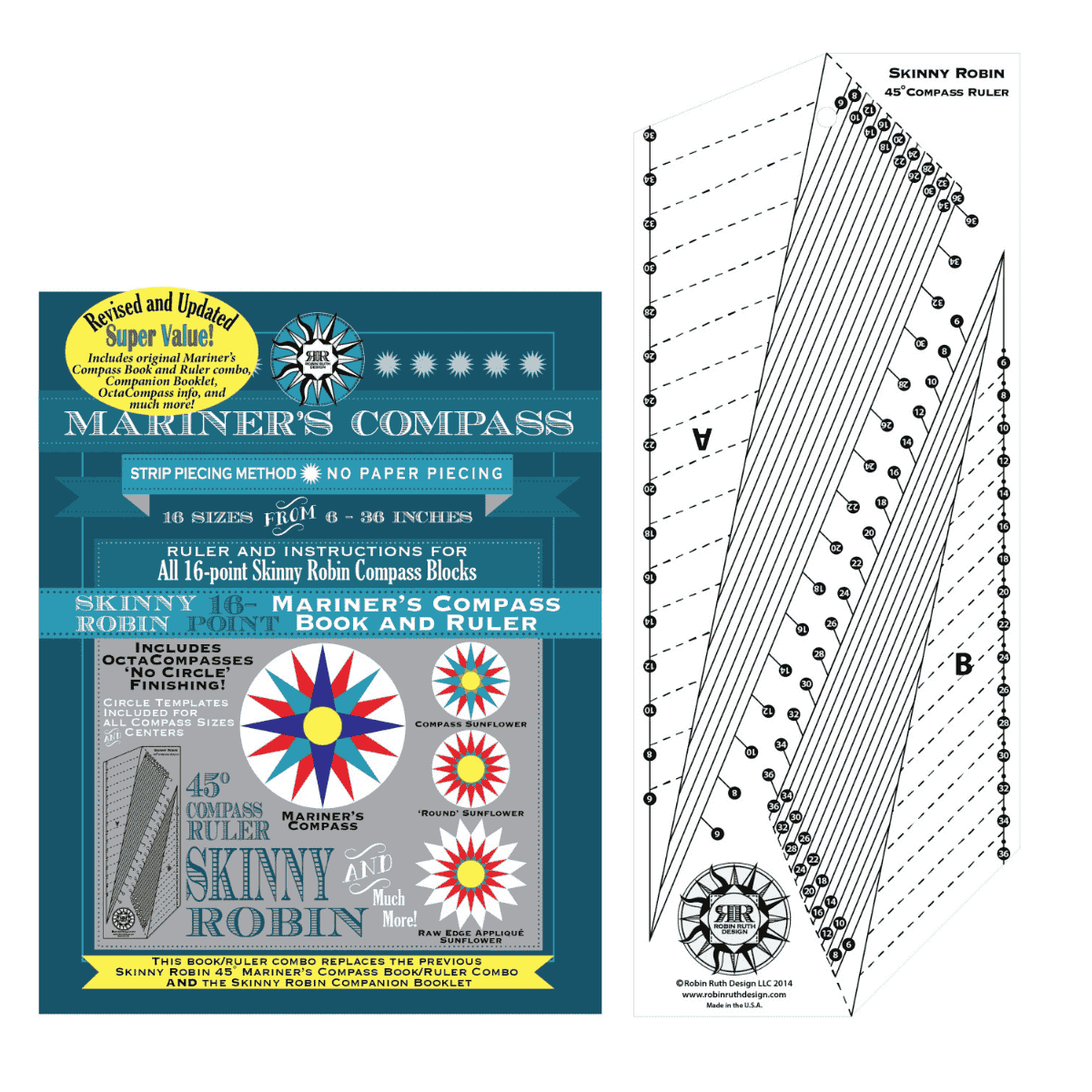 Skinny Robin 16-Point Mariner's Compass Book and Ruler Combo