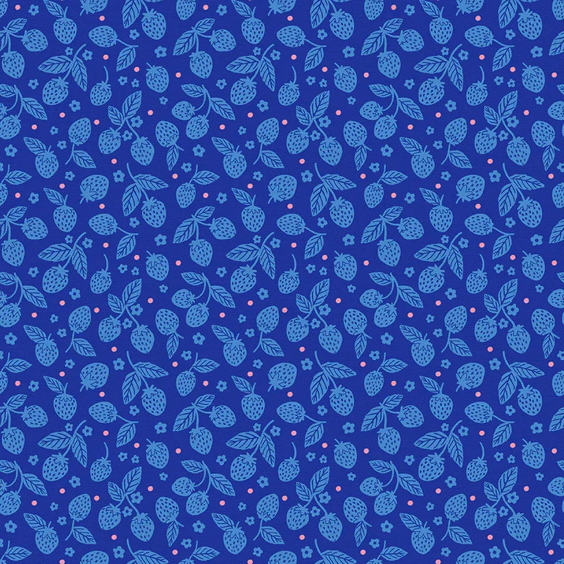 Berries & Blossoms - Strawberries - Dark Blue